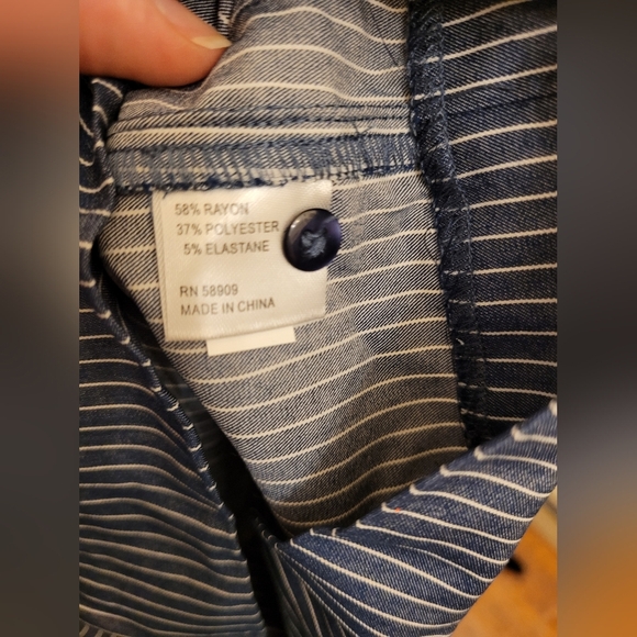 Cremieux Ribbon Tie Strap Blue White Pinstripe Romper Size 10 - Picture 8 of 13